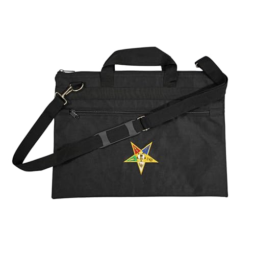 Premium OES Black Tote Bag Eastern Star Embroidered Emblem Light Weight & Adjustable Shoulder Strap Masonic Bags (Large (18 x 13))