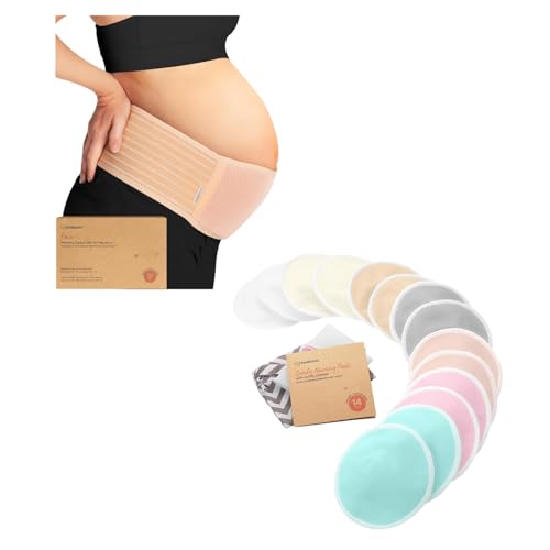 Image of KeaBabies Maternity Belly Band for Pregnancy and Reusable Nursing Pads - Soft & Breathable Pregnancy Belly Support Belt - 14 Washable Breastfeeding Pads + Wash Bag