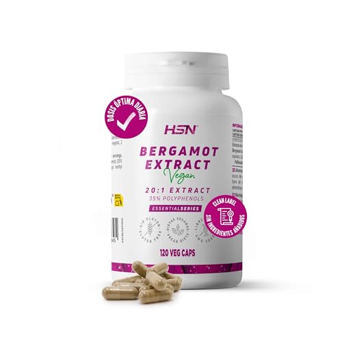 HSN Extracto de Bergamota 1500mg (35% Polifenoles) por Dosis Diaria | 120 Cápsulas Vegetales | Extracto 20:1 | 30000mg Citrus bergamia (equivalencia fruto) | No-GMO, Vegano, Sin Gluten