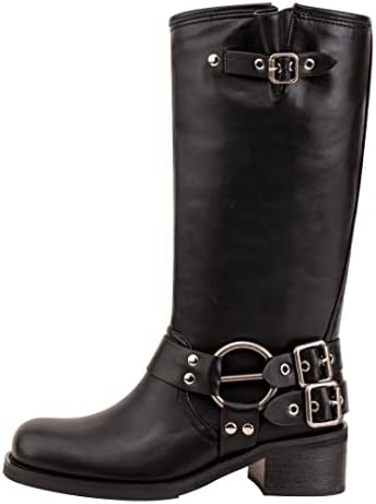 LUMUTA Women's Wide Knee High Black Cowboy Riding Boots Cowgirl Harness Western Boots