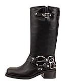 LUMUTA Women's Wide Knee High Black Cowboy Riding Boots Cowgirl Harness Western Boots