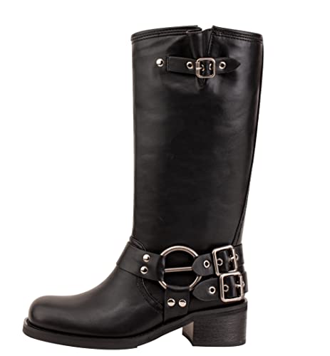 Lumuta Women's Wide Knee High Black Cowboy Riding Boots Cowgirl Harness Western Boots #TOP3