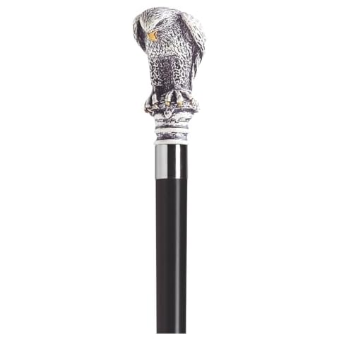 Harvy Canes - Antique Scrimshaw Bird of Prey Bulb Handle - Walking Cane - 36" - Antique/Black Cover