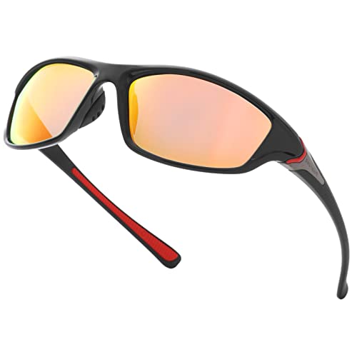Kursan Polarized Sports Sunglasses For Men Driving Cycling Fishing Sun Glasses 100% Uv Protection Goggles (Black/Red Mirrored) #TOP16