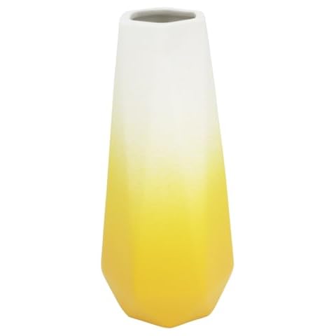 Gemseek 8 Inch Yellow and White Ceramic Vase, Decorative Matte Flower Vase for Modern Home Decor Living Room Table Centerpieces Cover