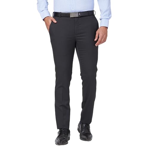 Image of Raymond Men's Mid Rise Slim Fit Structure Pattern Polyester Blend Pleated Formal Trouser