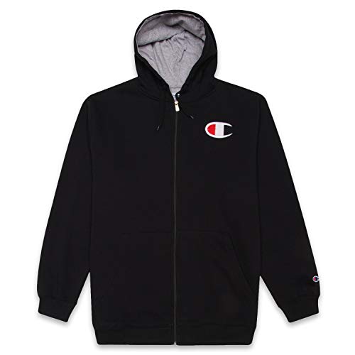 Champion Mens Big and Tall Full Zip Hoodie Classic Embroidered Logo BLACK 3X
