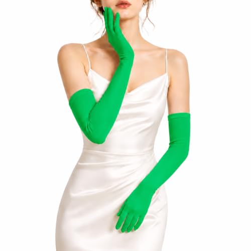 JOMOCARE Green Long Opera Party Gloves Elastic sun protection gloves Cosplay Elbow Length Matte gloves 23 inches 58cm (Green 1 pair)