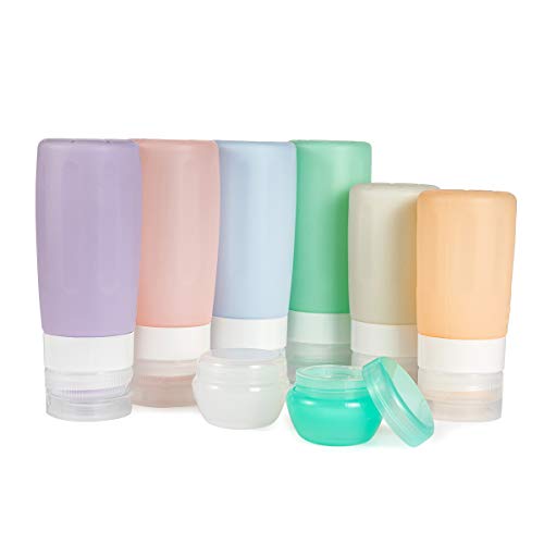 Sedioso 2.9oz travel bottles,8-Pack BPA Free,TSA Approved Leakproof Silicon Travel Containers,Refillable,Squeezable Travel Size Cosmetic Toiletry Container Sets For Shampoo Liquids, Lotion Soap,Powder