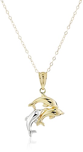 Amazon Collection 14k White and Yellow Gold Dolphin Trio Pendant Necklace, 18"
