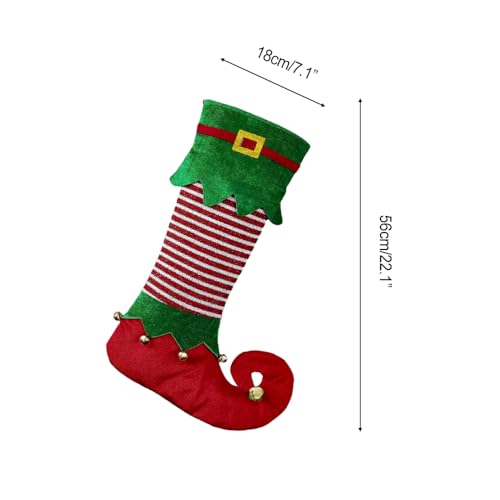 BDKMMS Elfen-Weihnachtsstrümpfe,22.1×7.1 Zoll Füllbar Nikolausstrumpf,Hängende Christmas Stocking mit Glocke für Weihnachten Party Weihnachtsbaum Kaminsims Deko