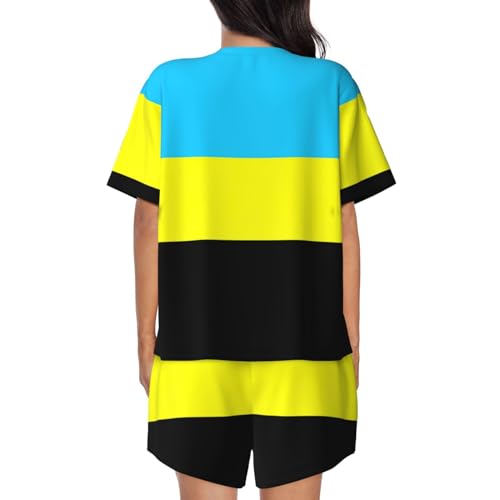 Ensemble de pyjama doux respirant col rond manches courtes et short imprimé - 3