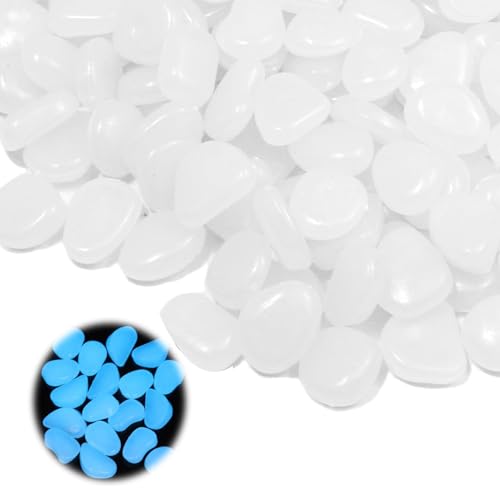300 Pièces Pierre Lumineuse, Galets Brillants Décoratives Lumineux Cailloux Artificiels Blanc Galets Pierres pour Extérieur Jardin Aquarium Pierres Galet Lumineux qui Brillent Dans Noir (Blanc, Grand)