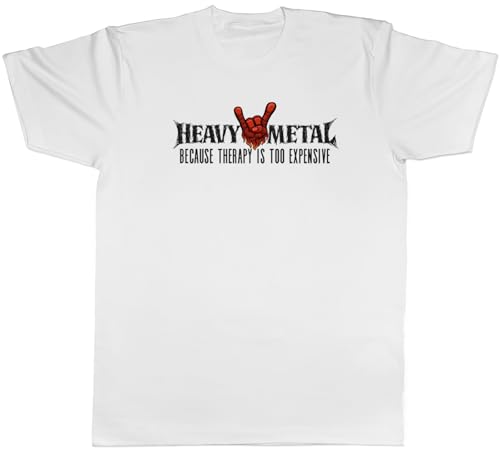 Image of Shopagift Heavy Metal Because Theraphy is Too Expensive Mens T-Shirt Tee White