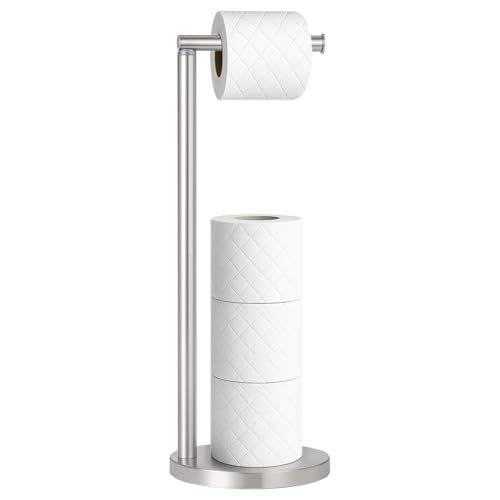 Freestanding Toilet Roll Holder Stand for Bathroom, Stainless Steel Toilet Paper Storage Dispenser with Brushed Finish, Modern and Practical Spare Roll Organizer (sliver)