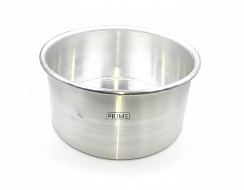 Image of Prime Bakers and Moulders Round Aluminium Cake Baking Mould for Oven 3 Inch Depth (Silver) (4,5 Inch)