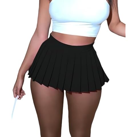 Womens Mini Pleated Skirts, Cargo Tennis Stretchy Skirt Y2k Skater Skirt Girl Sexy A-Line Club School Skirt Black Cover