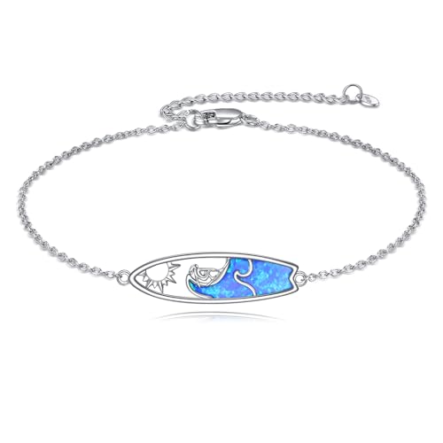 Surfboard Bracelet Sterling Silver Surfer Bracelet Surfing Gift Ocean Wave Opal Jewelry for Women