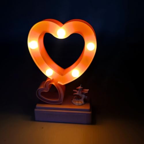 Image of FunzOn Pink Heart Table Lamp with White Pearl LED| Romantic Table Lamp | Valentine's Gift | Showpiece Heart Light with Cute Unicorn Statue | Gift for Anniversary, Birthday,Valentine's Day