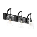 Ralbay Matte Black Vanity Light Fixtures 3-Lights Industrial Black Bathroom Vanity Light with Clear Glass Vintage Edison Bathroom Wall Lighting Fixtures