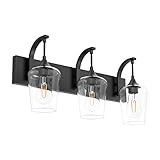 Ralbay Matte Black Vanity Light Fixtures 3-Lights Industrial Black Bathroom Vanity Light with Clear Glass Vintage Edison Bathroom Wall Lighting Fixtures