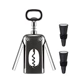 Vzaahu Wing Corkscrew with Premium Stopper, Wine Bottle Opener for Cork Stoppered and Beer Cap Bottl