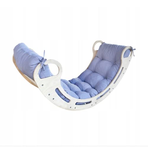 Montessori Kletterbogen Natur Mit Kissen (grau) für Kinder 85x41,5x39 cm - Klettergerüst Indoor ab 1 Jahr - aus Sperrholz