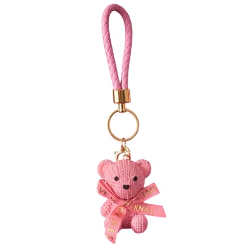 BAG IN ENTERPRISE Luxury Teddy Bear Keychain – Braided Leather Strap, Cute Bear Bag Charm (PEACH)