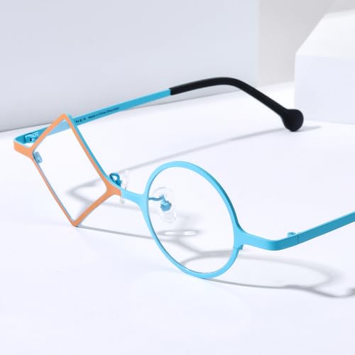 Image of FONEX Colorful Titanium Glasses Frame Men Left Round Right Square Optical Eyeglasses Women F85747