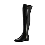 TinaCus Women's Genuine Leather Handmade Pointed Toe Side Zip Low Chunky Heel Chic Over Knee Boots(B