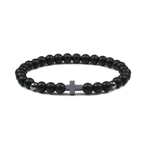 Bracelet d'amitié pour hommes en perles de pierres blanches 17cm