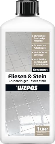 Wepos Fliesen & Stein Grundreiniger extra stark 1 Liter | Konzentrat | kraftvolles Grundreiniger | für Innen- und Außenbereich