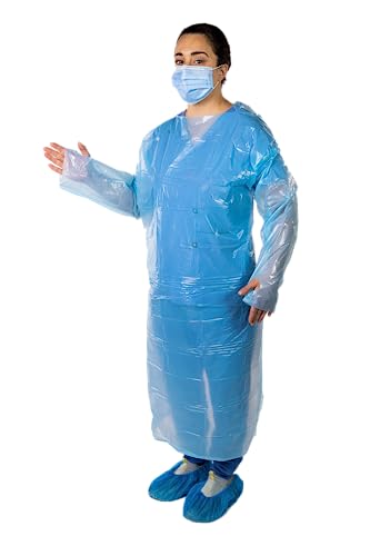 Nobles Level 2 Universal Size Blue Disposable Isolation Gowns - Latex-Free Gown is Fluid Resistant with Elastic Cuffs - Medical & PPE Gowns - Ideal Safety Protection for Women & Men (Case of 50)