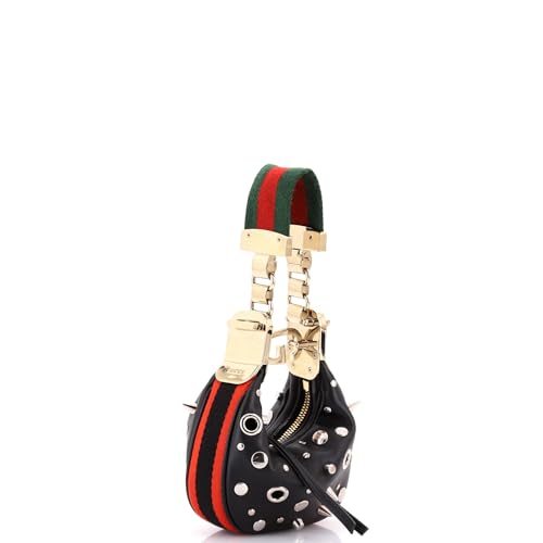 Pre-Loved Attache Shoulder Bag Grommet Embellished Leather Mini, Black3