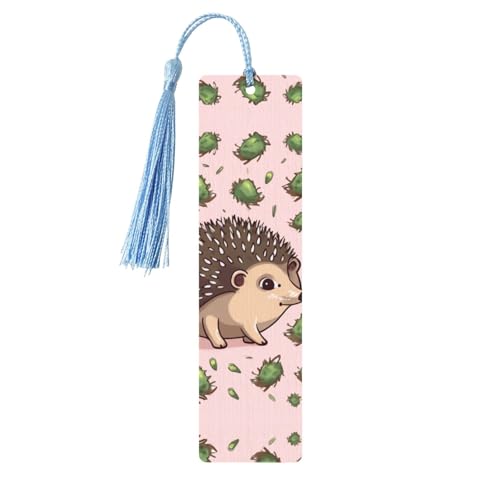 カートゥーン ハリネズミ 木製 しおり 5個 天然樺材 しおり カラフルなタッセル付き パーソナライズ 木製 ハンギングタグ オーナメント DIY クラフト しおり メンズ レディース 本好き向け