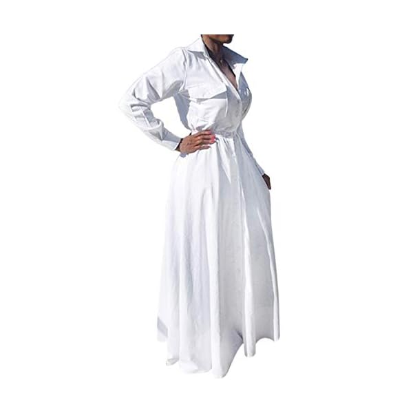 Bodycon4U-Womens-Pleated-Long-Sleeve-Party-Cocktail-Long-Maxi-Button-Down-White-Shirt-A-line-Dress-Plus-Size-Pockets-Front Bodycon4U Women's Pleated Long Sleeve Party Cocktail Long Maxi Button Down White Shirt A-line Dress Plus Size Pockets Front XL