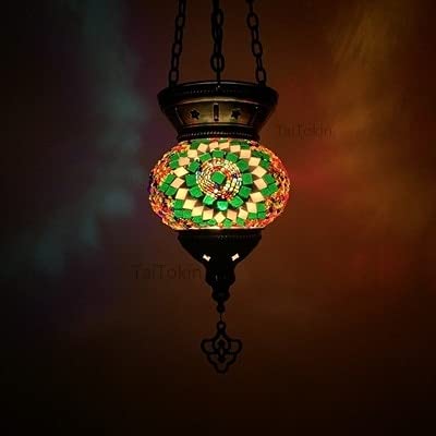 Turkish Mosaic Pendant Lamp Vintage Art Deco Handcrafted lamparas de mesa Mosaic Glass Romantic Light lamparas con mosaicos (Body Color : RY) (M36)