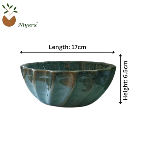 Image of Niyara Stoneware Handmade Ceramic Stylish Premium Bowls Serving Bowls Microwave Dishwasher Safe (Green Moraccan)