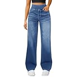 Wide Leg Jeans，High Waisted Pull On Stretch Comfy Palazzo Trousers Casual Denim Pants with Pockets for Everyday Wear，Wide Leg Jeans for Women UK