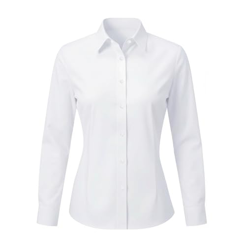 zoogobee Womens Shirts Long Sleeve Stretch Cotton Dress Wrinkle Business Fitted Shirt Business Casual Work Office Ladies Blouses Shirts (UK, Alpha, S, Regular, Regular, White)