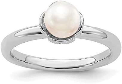 Stackable Expressions Sterling Silver Solitaire White Pearl Ring - Size 9