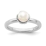 Stackable Expressions Sterling Silver Solitaire White Pearl Ring - Size 9