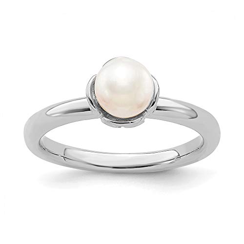 Stackable Expressions Sterling Silver Solitaire White Pearl Ring - Size 9 #TOP2