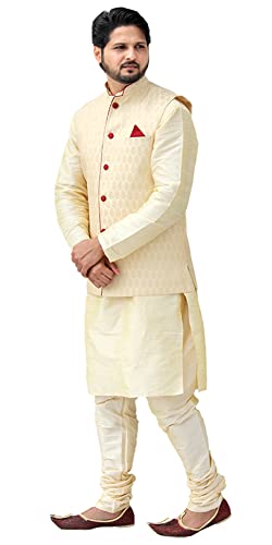 Image of Men's Silk Kurta Pyjama With Waistcoat