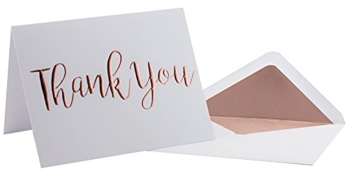 Thank You Cards - 20 Pack - Gold Foil "Thank You" on Heavyweight Linen Texture Cardstock - Box of 20 Premium Thank You Cards with 20 Foil Lined Envelopes (A2) 5.5" x 4.25" (Rose Gold)â€¦Thank You Cards - 20 Pack - Gold Foil "Thank You" on Heavyweight