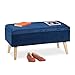 Relaxdays Panca Contenitore, 40x41x80 cm, 40L, Seduta Imbottita, Gambe in Legno, Pouf Cassapanca, 2 Posti, Blu Scuro
