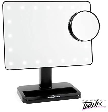 Impressions Vanity Compact Mirror With Led Lights, Travel Touch Xl And Touchup Makeup Mirror Bundle With 5X Magnifying Glass, Rectangular Portable Beauty Mirror With Touch Sensor Switch (Black) #TOP3