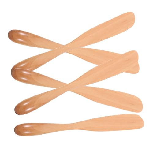 SOLUSTRE Wooden Butter Knife Spreader 5pcs Set for Cheese Bread Jelly Marmalade Gentle on Skin Multiuse Mini Spatula for Kitchen
