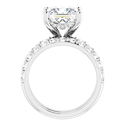 10K Solid White Gold Handmade Engagement Ring 2.5 CT Princess Cut Moissanite Diamond Solitaire Wedding/Bridal Ring Set for Women, Lovely Ring Gift for Wife4