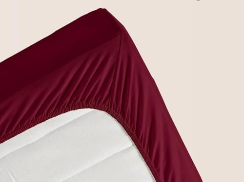 Image of Queen Size Bedsheets for Single Bed 600 TC - Cotton Elastic Fitted Sheet (60 x 78 Inches) with 10 Inch Drop- Color Maroon Solid [ Fitted Sheet with 2 Pillow Cover]